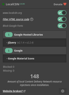 Screenshot of LocalCDN